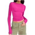 thumbnail image 2 of Dealovy Womens Long Sleeve Shirts Crew Neck Basic Crop Tops Slim Fitted Solid Color Going out Tops, 2 of 5
