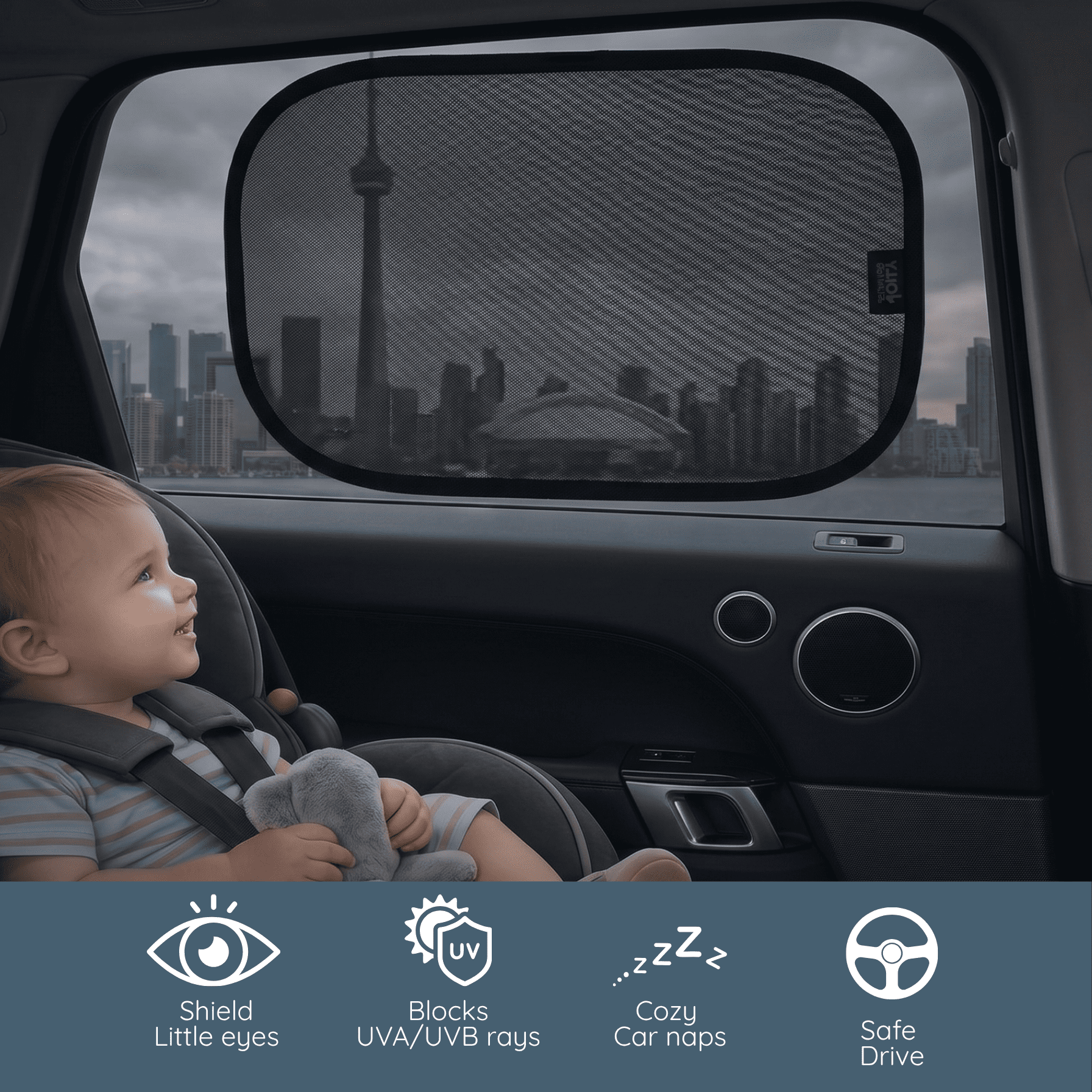 Pare-soleil adhésif Jolly Jumper (paquet de 2) – Noir | ENTREPRISE FIÈREMENT CANADIENNE | Protection UV et anti-éblouissement pour vitres de voiture | Adhérence facile, sans ventouses
