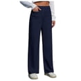 thumbnail image 1 of Women's Work Pants - High Elastic Waisted Trousers - Straight Wide Leg Button Down Casual Pants, 1 of 5