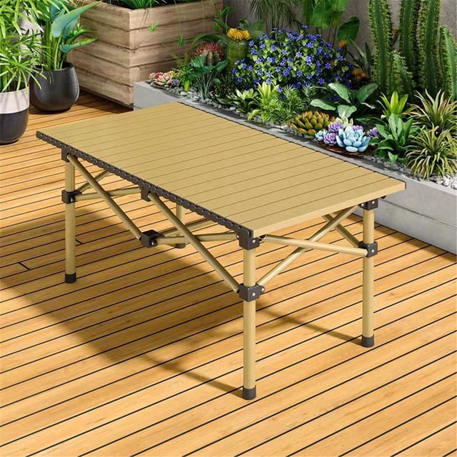 "Compact Yellow Camping Table - Lightweight Portable Picnic Desk for Outdoor Adventures (95x55x50cm)"