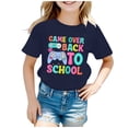thumbnail image 1 of PMVFHDE T-Shirts Graphiques pour Filles, T-Shirt à Manches Courtes, Col Rond, Lumineux et Confortable pour la Rentrée Scolaire, Bleu Marine, 4-5 Ans, 1 of 4