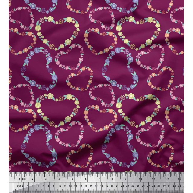 Soimoi Poly Georgette Fabric Floral & Heart Fabric Prints by Yard 42 Inch Wide