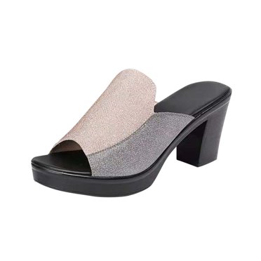 Levmjia Women’s Glitter Platform Thick Heel Sandals for Weddings Parties Formal Events Comfortable Slip-On Mule Shoes with Cushioned Sole Options Clearance Sale Limited Edition