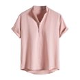 thumbnail image 1 of RKSTN Shirt Chemise pour Homme à Rayures Col Montant Décontractée T - en Coton et Lin Ample Grande Taille Manches Courtes Blouse Imprimée Hauts, 1 of 4