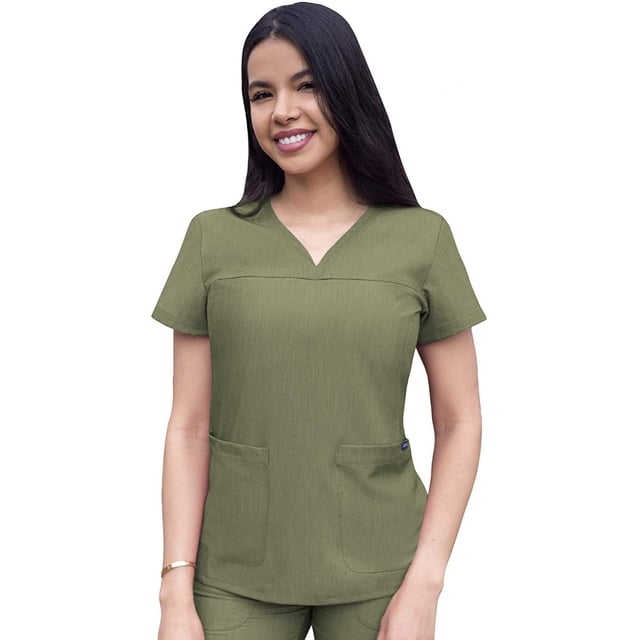 Adar Pro Heather Sarraus pour Femmes - Haut de Sarrau à Encolure Cœur en V - P4210H - Heather Olive - TP