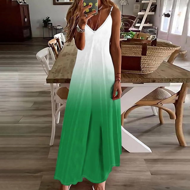 FcBaudy Robe Camis Sans Manches à Col en V, Robes d'Été pour Femmes, Robes pour Femmes Robes d'Été pour Femmes Imprimé Robe Sans Manches à Col Rond Robes Décontractées Robes pour Femmes