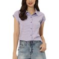 thumbnail image 1 of INSPIRE CHIC Chemise à Carreaux pour Femme à Col Pointu, Manches Courtes à Cap, Boutonnée, TG Lilas, 1 of 6