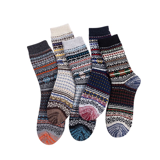 XZNGL Cozy Socks for Men 5Pairs Men Warm Winter Socks Retro Print Thick Knit Cozy Middle Tube Socks Winter Socks for Men Thick Socks for Men Men Warm Socks Tube Socks Men