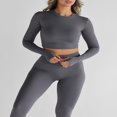 thumbnail image 2 of Ladies‘ Thumb Hole Long Sleeve Yoga Shirt with Cropped Design for Workouts, 2 of 5
