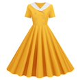 thumbnail image 1 of B91xZ Robes pour Femmes Manches Courtes Décontractées Amples Robe Midi Boutonnée avec Poches, Jaune P, 1 of 4