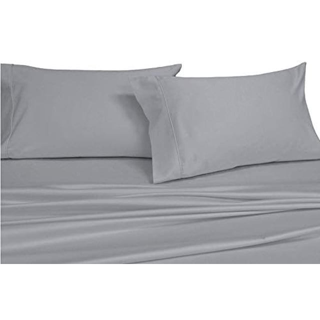 Split-King: Adjustable King Bed Sheets, Solid Gray 550-Thread-Count 5pc Bed Sheet Set 100-Percent Combed Cotton, Sateen Solid, Deep Pocket