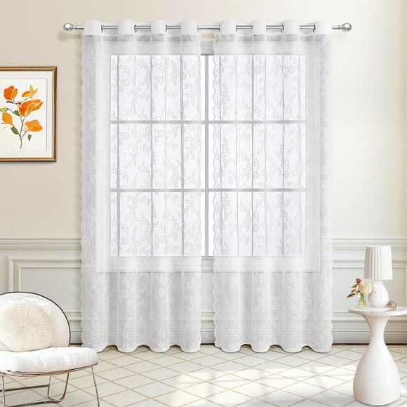 Semi Sheer Curtains for Bedroom Living Room, Premium Polyester Grommet Curtain Panels Light Filtering, Elegant Window Drapes with Wrinkle Resistant Easy Care Fabric, White