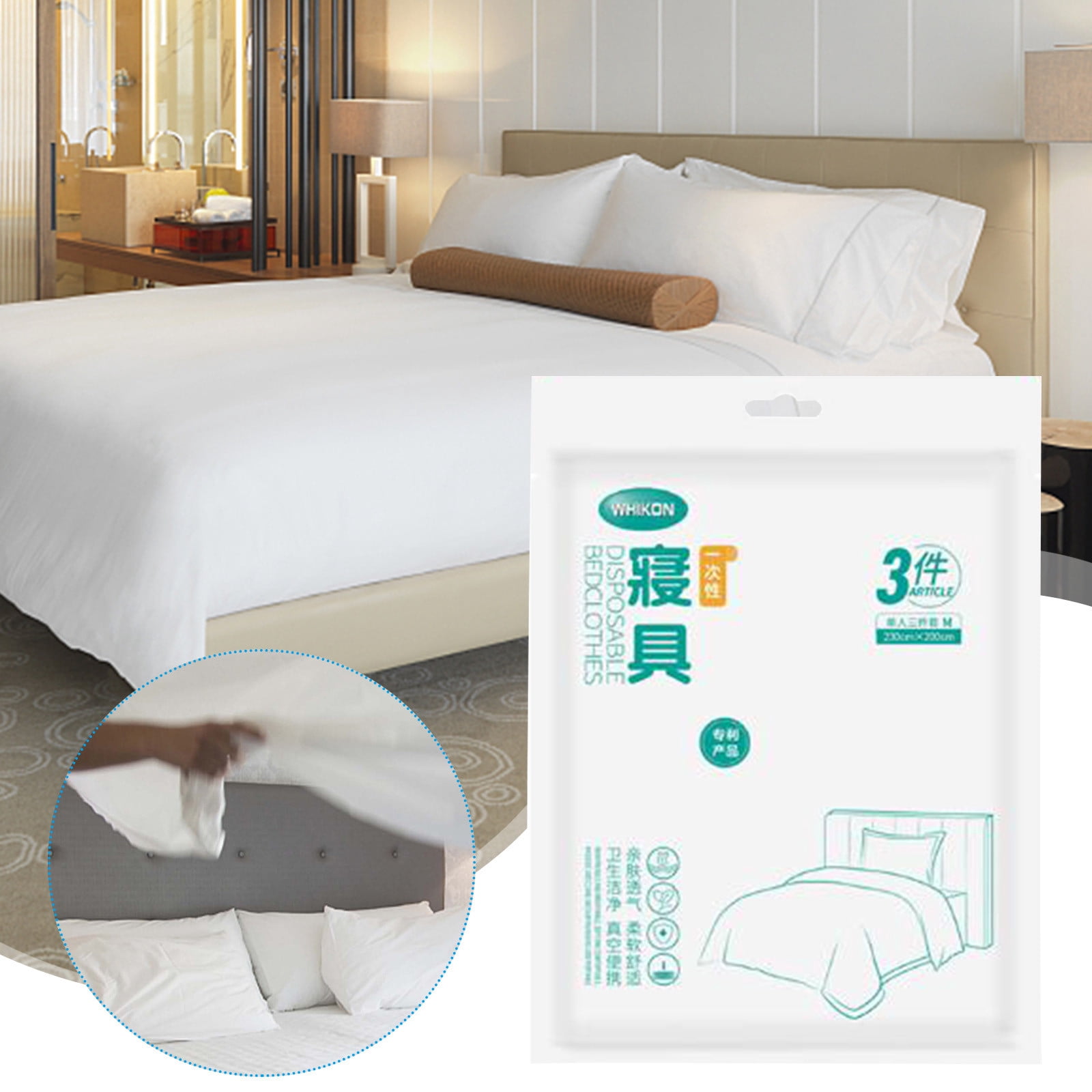 pstuiky Disposable Bed Sheets & Pillowcases Set Travel & Hotel Bedding Covers 1-Pack Soft Fabric 3-Piece Bed Set