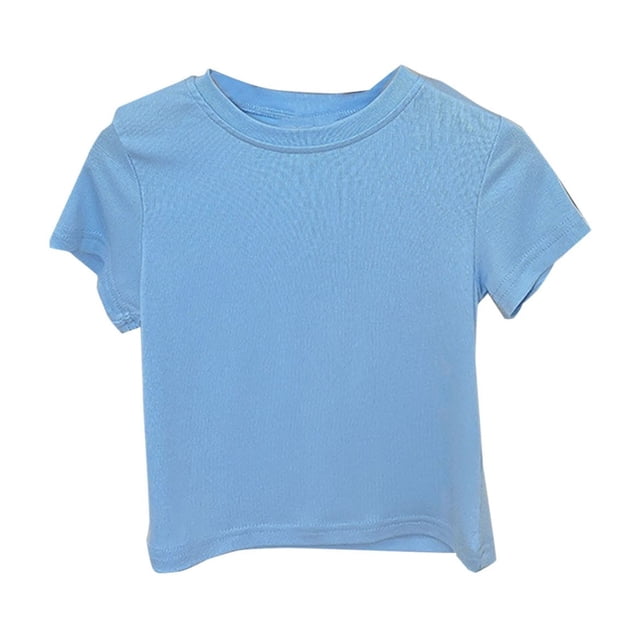 Plebaso T-shirts en Coton pour Garçons et Filles, Manches Courtes, T-Shirts de Couleur Unie, Col Ras du Cou, Hauts Basiques pour Enfants Unisexes
