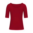 thumbnail image 4 of AherBiu Womens T Shirts Solid Color 1/2 Sleeve Round Neck Summer Slim Tight Stretchy Comfy Basic Tops Tshirts, 4 of 6
