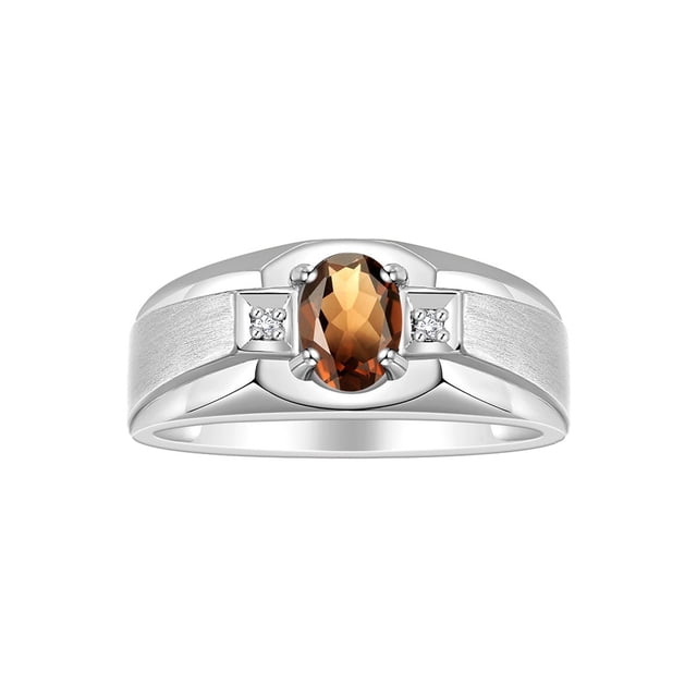RYLOS Men's Rings Sterling Silver Classic 7X5MM Oval Gemstone & Diamond Ring Smoky Quartz June Birthstone Rings For Men, Silver Rings, Size 8