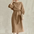 thumbnail image 3 of Bigersell Robes d'Invitée de Mariage pour Femmes en Liquidation, Col Rond, Manches 3/4, Robe Midi Décontractée Style D-177, Robes Élégantes, Robes d'Été Régulières pour Dames, Kaki G, 3 of 8