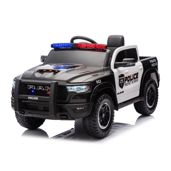 VOLTZ TOYS Licensed RAM 1500 24V Kids Ride-on Police Truck - Electric Vehicle with Siren, Flashing Lights, Cargo Storage & Remote, Black