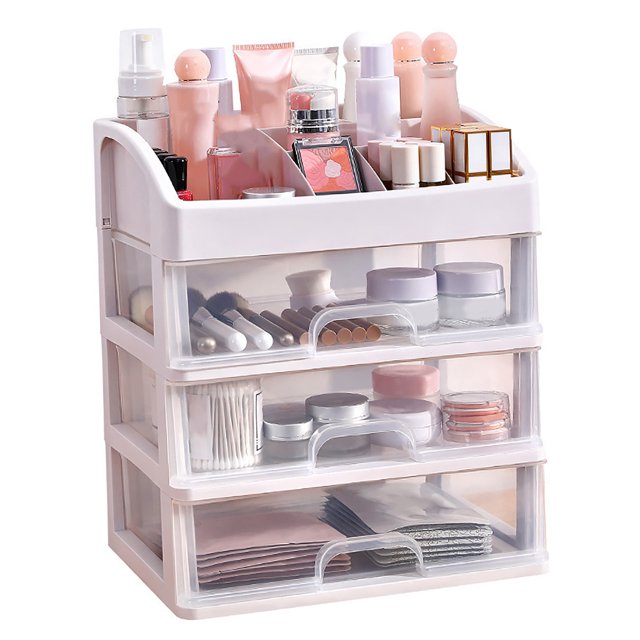 Drawer Cosmetic Storage Box, Makeup Storage Box 3 Tiered Drawers Space Saving Multifunctional Easy To Clean for Bathroom for Home