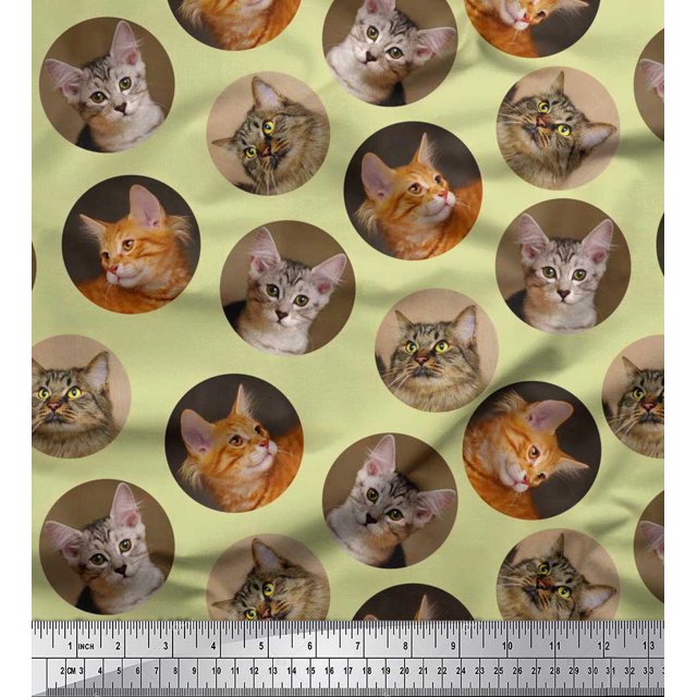 Soimoi Rayon Fabric Cat Face Animal Fabric Prints by Yard 56 Inch Wide