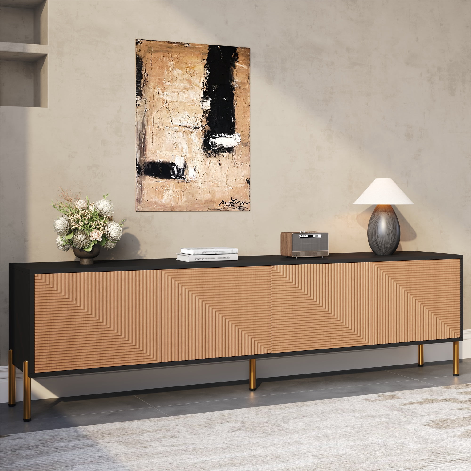 Modern TV Cabinet, TV Stand, TV Panel, Low TV Stand. Unique Color-Block Design, 70.5 X 13.8 X 21 Inches (L X W X H)
