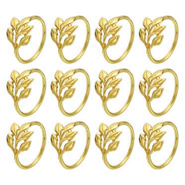Lot de 12 Anneaux de Serviette en Feuille, Boucles de Porte-Serviettes de Table pour Décorations, Or