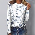 thumbnail image 2 of Pompotops T-Shirts à Col Rond Amples pour Femmes, Décontractés, à Imprimé, Blouse à Manches Longues, Liquidation, 2 of 4