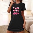 thumbnail image 2 of Pyjama Grande Taille pour Femmes Robes de Nuit pour Femmes Robe de Sommeil à Imprimé Cœur Manches Courtes Col Rond Chemise de Nuit Confort Robe de Pyjama Tenue de Nuit T-Shirt Tenue d'Intérieur Robe de Maison Femmes Robe de Pyjama Noir TG, 2 of 5