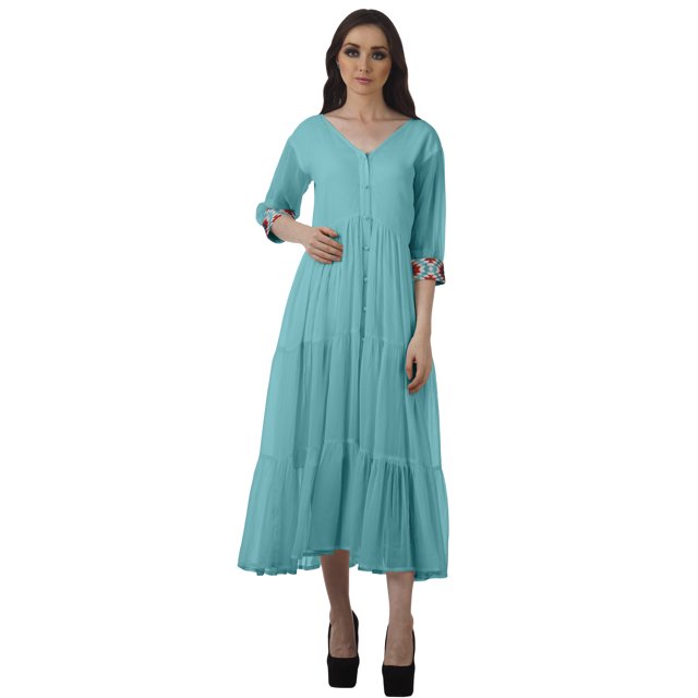Moomaya Robe à Étages Boutonnée Robes Femmes Unie Grande Taille Robe