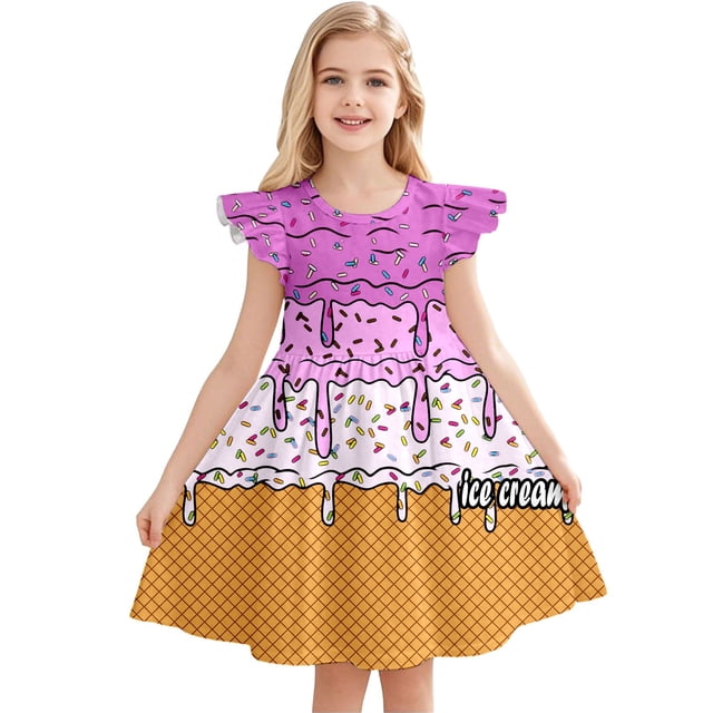 Robes d'Été pour Filles Décontractées Sans Manches à Col Rond, Manches Volantées, Robe de Jeu pour Tout-Petits et Enfants pour l'Extérieur, le Quotidien et les Activités Scolaires