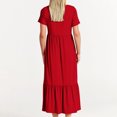 thumbnail image 4 of Penkiiy Robe d'Été Décontractée pour Femme à Manches Courtes, Col Ras du Cou, Robe Longue Fluide à Étages pour la Plage avec Poches, P Rouge, 4 of 5