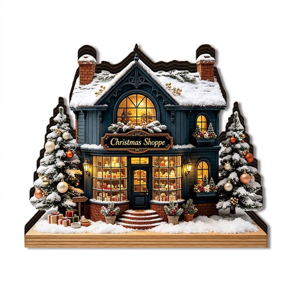 Under 10 Dollar! Christmas Clearance Sale! Christmas Village House LED Lighted Wooden Figurines 4 Styles Light Up Xmas Cottage Desktop Ornament Winter Snow House Tabletop Decor For Mantel