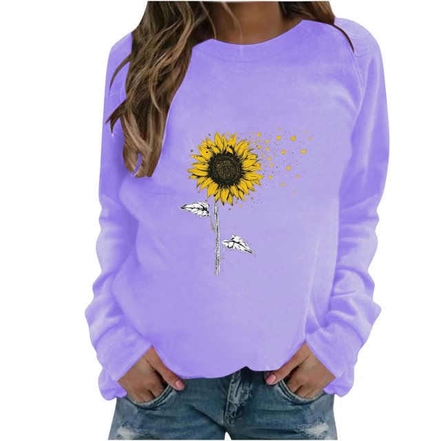 HKEJIAOI Chandail Graphique Tournesol Femme Manches Longues T-Shirt Décontracté Col Rond chandail Ample, c-Violet P