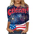 thumbnail image 2 of Meichang T-Shirt Drapeau Américain pour Femmes Rouge Blanc et Bleu T-Shirts Graphiques Manches 3/4 Hauts pour Femmes Col Ras du Cou Patriotique T-Shirts Drapeau des États-Unis, 2 of 5