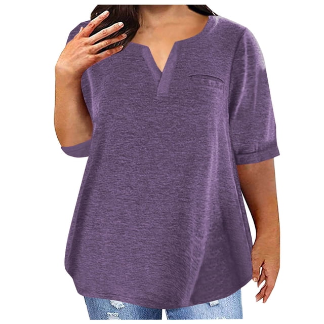 AherBiu Plus Size T Shirts for Women V Neck Loose Comfy Basic Tees Summer Workout Oversized Tshirt Tops