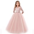 thumbnail image 1 of Robe Longue en Dentelle Florale Vintage pour Filles Manches 3/4 Robe de Soirée de Mariage Robe de Danse Formelle, 1 of 5