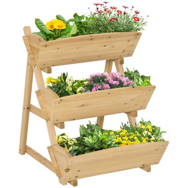 Outsunny Jardinière Surélevée à 3 Niveaux, Bac de Plantation Vertical en Bois Surélevé, Support pour Plantes pour Fleurs, Légumes, Fines Herbes