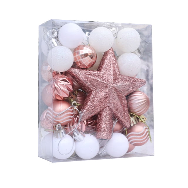 Rose Gold 36Pcs Christmas Ornament Set Colorful Painted Christmas Balls For Tree Decoration Party Gift Box Home Holiday Decor Shatterproof Plastic Hanging Balls 104G