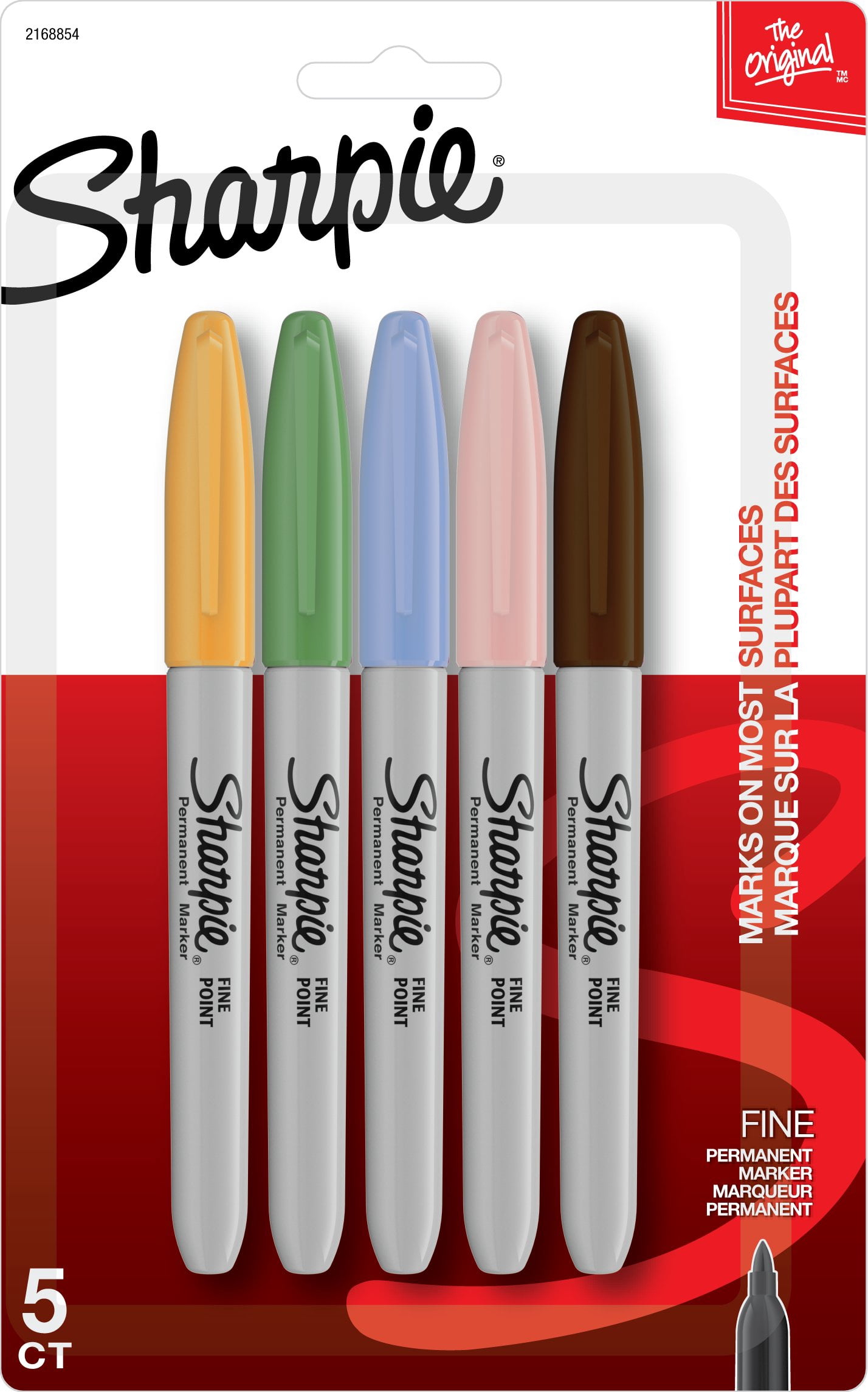 Sharpie Permanent Markers, Fine Point, Assorted Colours, 5 Count