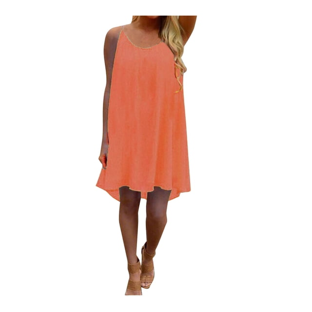 Robe à Bretelles Spaghetti pour Femmes Été Mode Femmes Bretelles Spaghetti Dos Ajouré Été Chiffon Plage Robe Courte