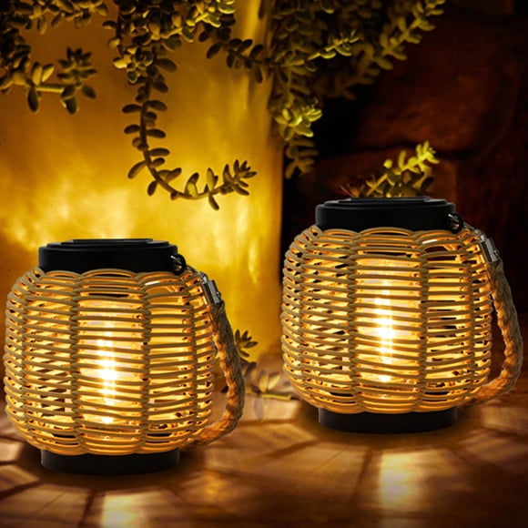 Solar Rattan Hanging Lantern Handwoven Waterproof Outdoor Garden Light, Vintage Patio Decor with Energy-Saving LED