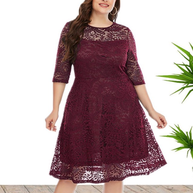 Fshaion Robe d'Été pour Femmes 2024 Grande Taille Ample Décontractée à Col Rond Unie à Manches Trois Quarts Mi-Longues Robe Taille Liquidation à Moins de 10!