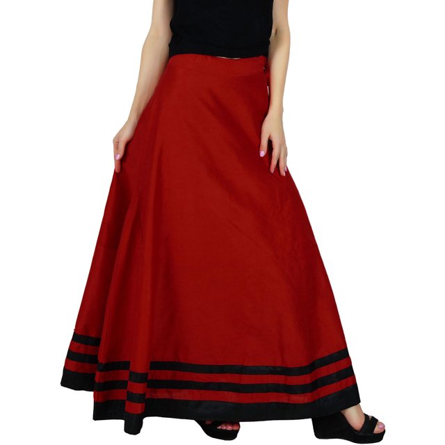 Bimba Women Long Maxi Skirt Faux Silk Boho Chic Skirts With Drawstring Waist
