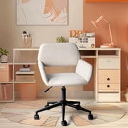 Homy Casa Modern Upholstered Makeup Desk Chair with Adjustable Height Armrests for Vanity Bedroom, Beige Fabric