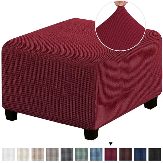 LNGOOR 3 Sizes Square Jacquard Durable Customized Stretch Footrest Ottoman Cover Folding Storage Stool Furniture Protector Slipcover (Light Grey S)