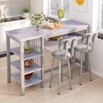 thumbnail image 1 of Stmoze 3 Pieces Bar Table Set with Storage Shelves, Faux Marble Tabletop Counter Height Bar Table with 2 Backrest Chairs, Dining Room Set for Kitchen Island, Pub, Cafe, Gray, 1 of 7