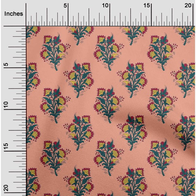 oneOone Cotton Cambric Fabric Leaves & Floral Block Decor Fabric Printed BTY 56 Inch Wide