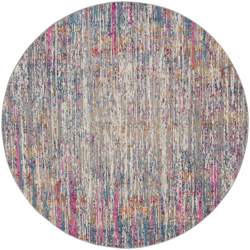 homeroots Décoration Intérieure 385356 Tapis Rond 8 Pieds Ivoire Abstrait Stries