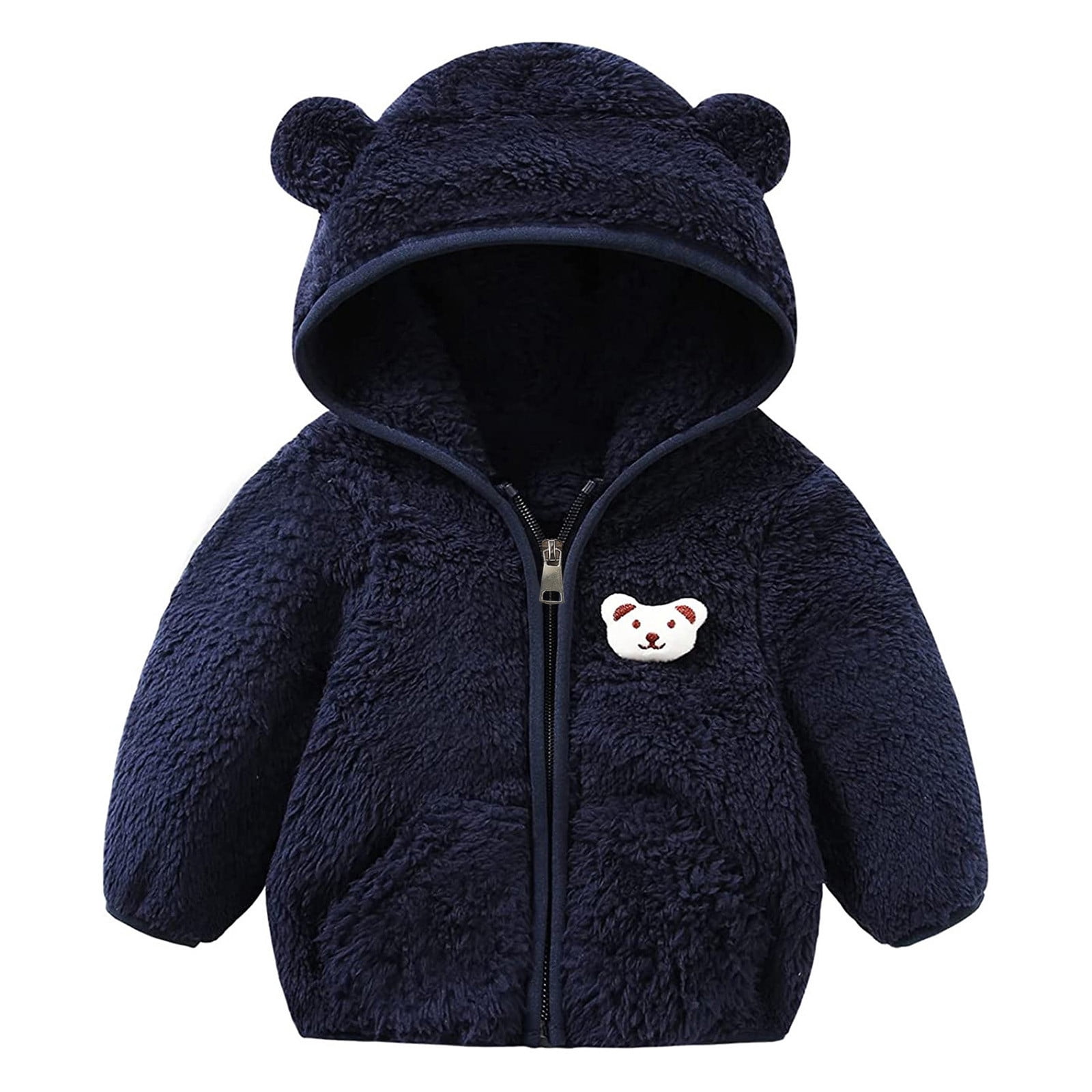 Baby Girls Winter Coat Fleece Jacket Cute Bear Ear Hooded Jackets with Pockets for Kids Infant Baby Baby Girl Jacket Baby Girl Winter Clothes 6-12 Months