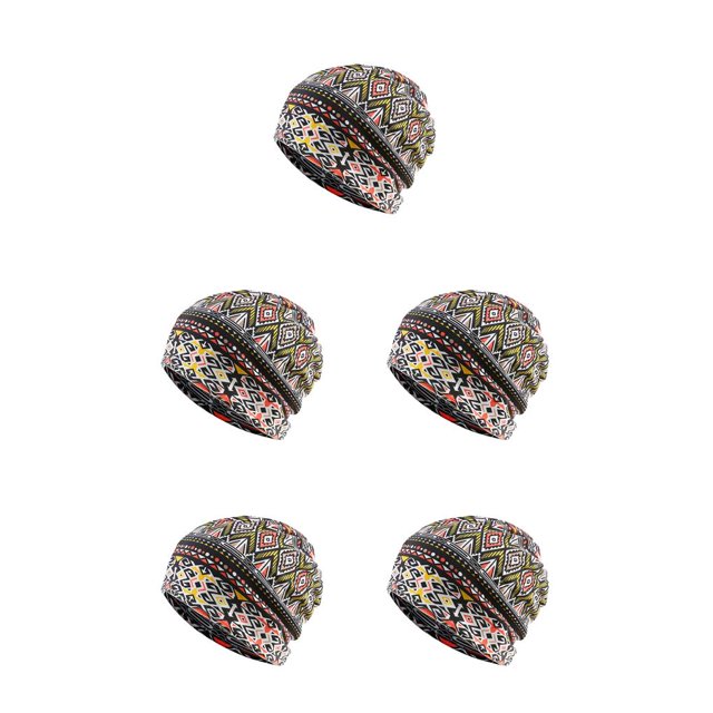 Maytalsory Bonnet Ethnique Style Hijab Floral Imprimé Coloré Turban Réglable Protection des Oreilles Accessoires de Style Bonnet Jaune Losange 5Set